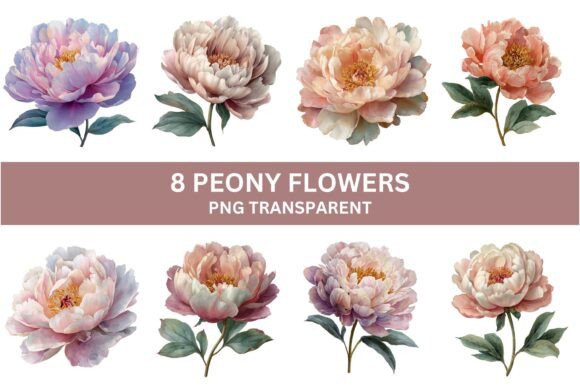 Download 8 Elegant Peony Flower Clipart Set - Flower clipart Collection
