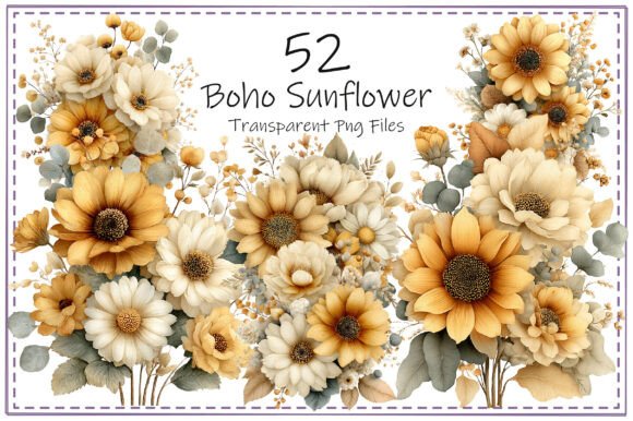 Download Boho Sunflower Clipart Bundle - Flower clipart Collection