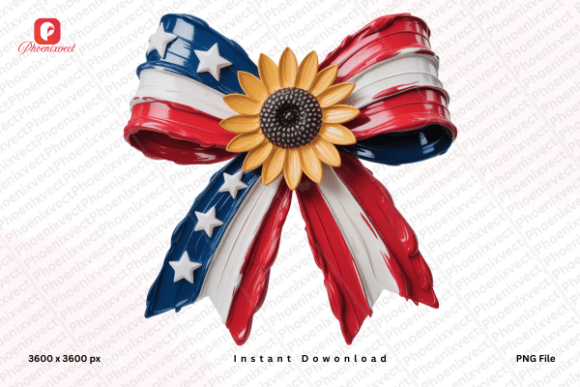 Download Hand Painted USA Flag Sunflower Bow PNG - Paint Collection