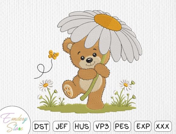 Download Teddy Bear with Daisy Embroidery Design - Design Collection