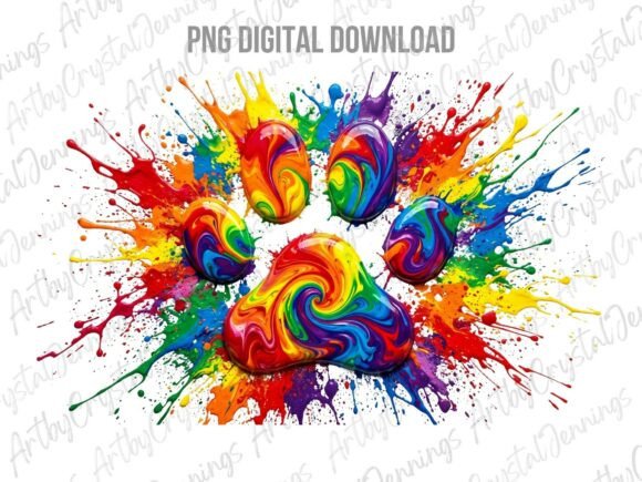 Download Rainbow Paint Splash Dog Paw Print PNG - Paint Collection