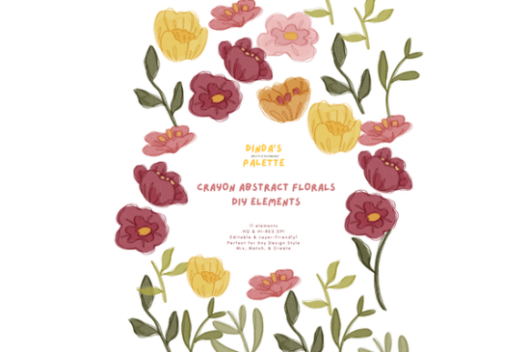 Download Crayon Abstract Florals DIY Elements - Abstract Collection
