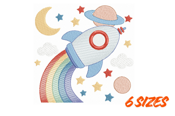 Download Rainbow Rocket Space Embroidery Design - Design Collection