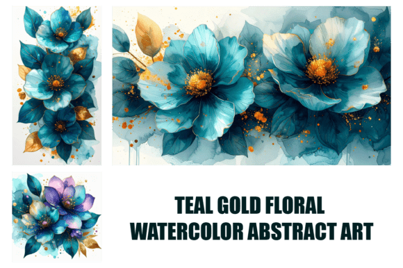 Download Teal Gold Floral Watercolor Abstract Art - Abstract Collection