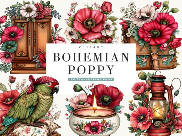 Download Bohemian Poppy Flower Clipart Bundle - Flower clipart Collection