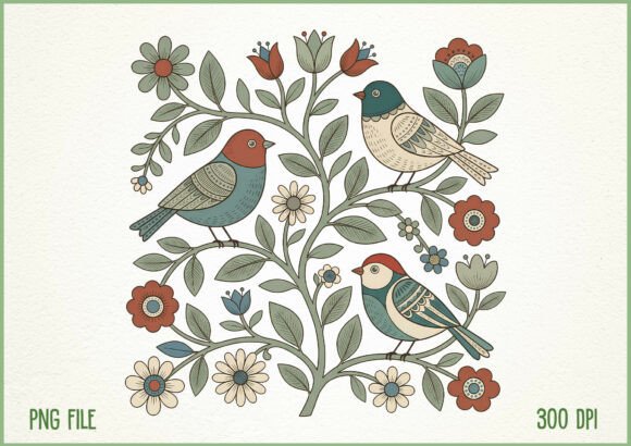 Download Vintage Boho Flower Birds Design - Design Collection