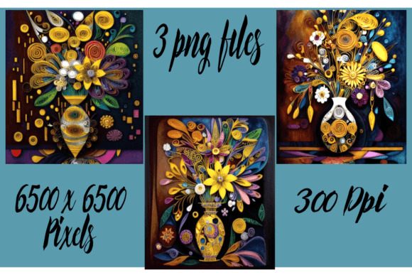 Download Retro Abstract Flowers in Vase Set of 3 - Abstract Collection