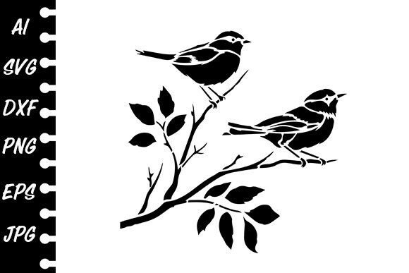 Download Stencil Birds on Branch - Premium Resources