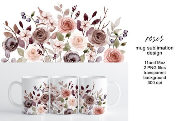 Download Mug Sublimation Design with Flowers Rose - Design Collection